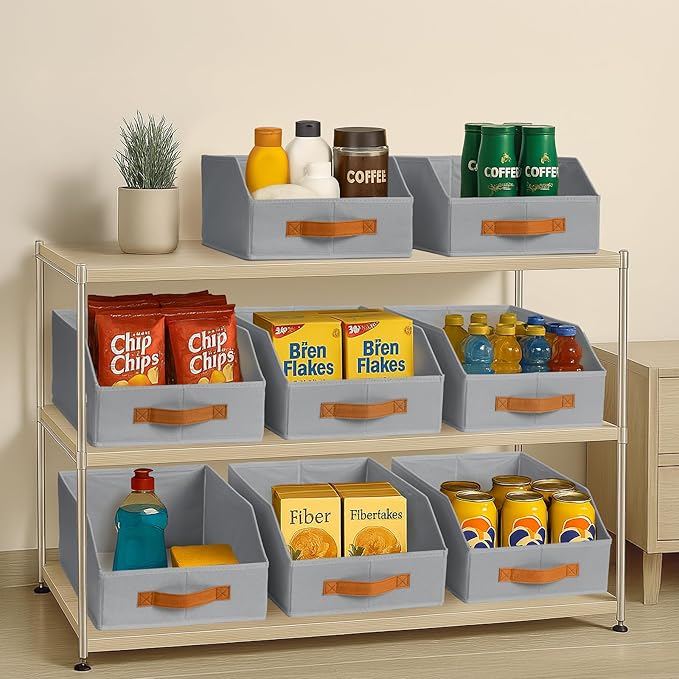 Homsorout Fabric Storage Bins for Organizing - 8 Pack Large Trapezoid Collapsible Storage Bins with Front Handle, Closet Orga