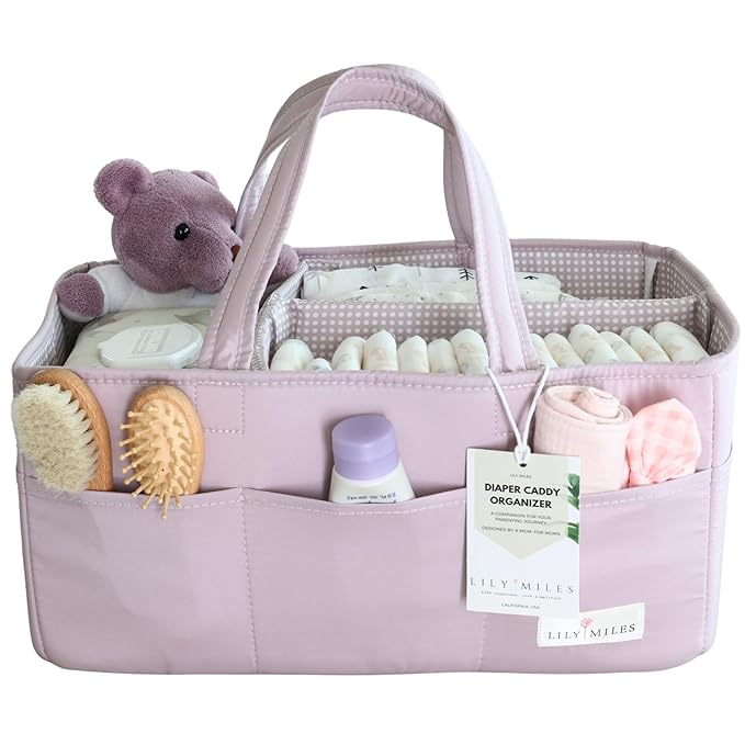 Lily Miles Baby Diaper Caddy Organizer, Wipeable Diaper Organizer Basket with 8 Pockets for Newborn Essentials, Baby Shower G