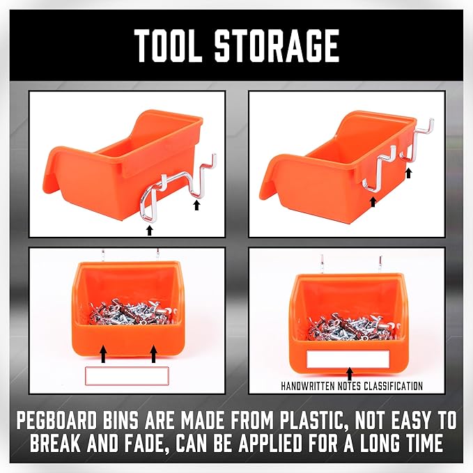 HORUSDY 150 PCS Pegboard Hooks Assortment Kit – 15 Types Heavy Duty Pegboard Accessories with Bins – Fits 1/8 & 1/4 Inch Pegb