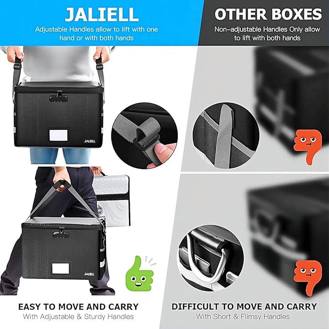 File Box with Lock, Fireproof Document File Organizer Box with Zipper & Adjustable Handle, Collapsible File Storage Box Home 
