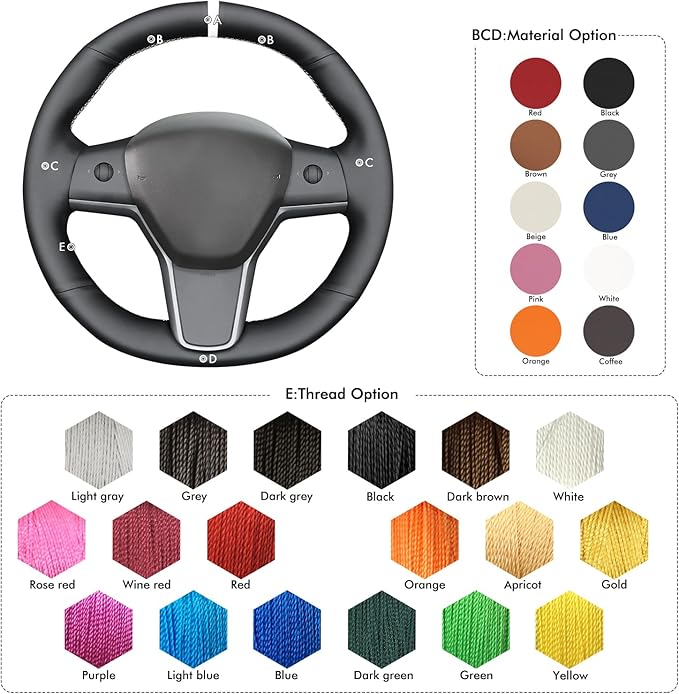 MEWANT Hand Stitched Steering Wheel Cover for Tesla Model 3 2017-2023 / Model Y 2020-2023 for Tesla Model 3/Y Accessories