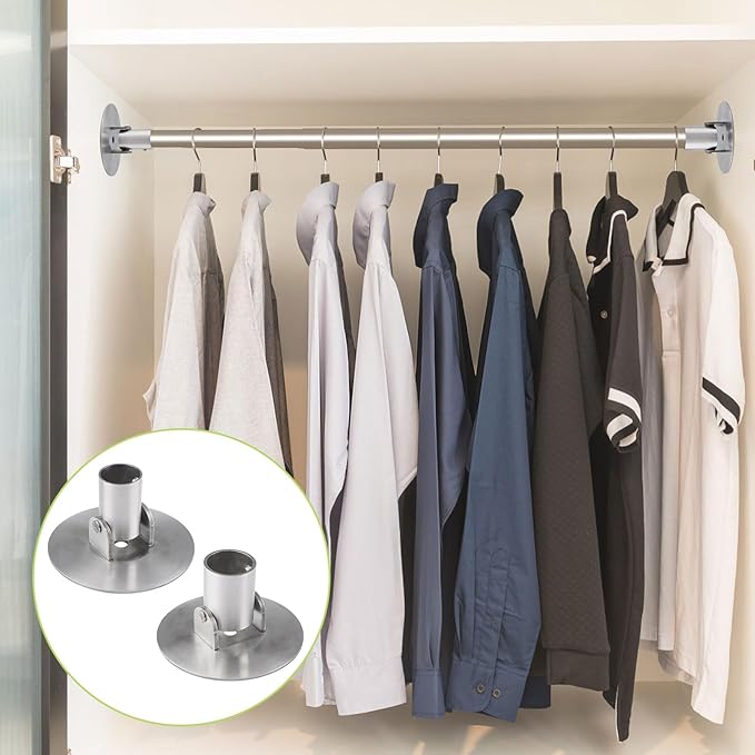Shower Curtain Rod Bracket, 2Pcs Different Sizes Titanium Steel Shower Curtain Rod Single Swivel Flange Curtain Rod Wall-Moun