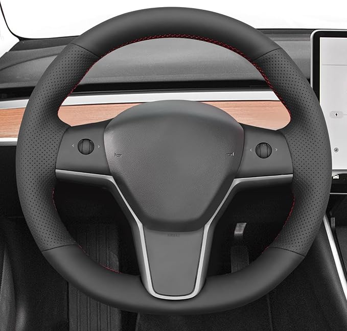 MEWANT Tesla Model 3/Model Y Hand Stitched Steering Wheel Cover for Tesla Model 3 2017-2023 / Model Y 2020-2023 for Tesla Model 3/Y Accessories