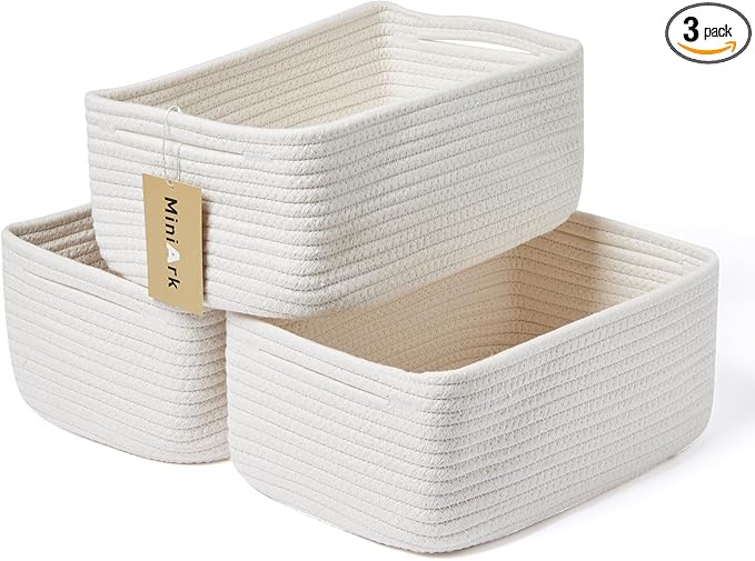 MiniArk Small Storage Baskets for Organizing | Closet Organizer Bins | Shelf Toy Basket | Woven Rope Baskets | Cube Decorativ