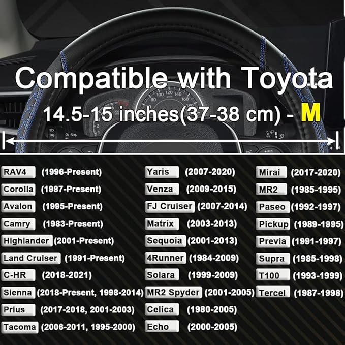 West Llama Customized Auto Car Steering Wheel Cover for Toyota Rav4 Corolla Camry Highlander(Diamond Quilted-Black+Blue-Stand