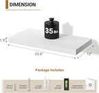 Vivelove White Floating Shelves 12 Inches Deep, [Wood Grain Texture] 24x12 Floating Shelves for Wall with Invisible Brackets,