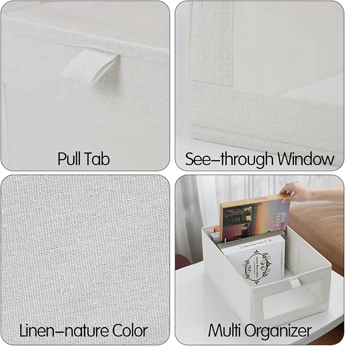 Fordonral 4 Pack Linen Storage Bins, Storage Containers for Organizing Clothing, Jeans, Toys, Books, Shelves, Closet, Wardrob