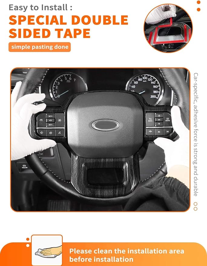 Savadicar Black Wood Grain Interior Accessories - Steering Wheel Trim Cover for Ford F150 (2021-present) - Premium Texture Interior Decor Upgrade Option, 1 PC