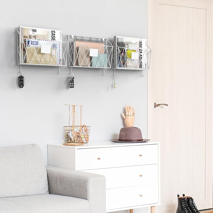 YBING Wall File Organizer White 6 Pack Mesh Hanging File Holder Organizer Metal Wire Mail Organizer Wall Mounted Office Paper