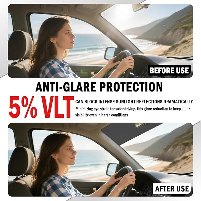 2PCS 59.06X5.91 Inch Car Window Tint Film Kit 5% VLT,Anti-Glare Car Front Windshield Tint Strip with Knife & Scraper,Cuttable Automotive Window Tints Kit Cars Accessories