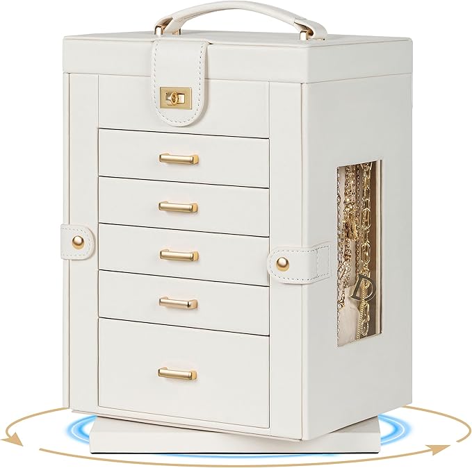 AKOZLIN Jewelry Box 6-Tier Organizer Functional 360° Rotating Jewelry Storage Case for Women Girls Ring Necklace Earring Brac