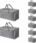 8 Pack-Extra Large Heavy Duty Moving Bags - Waterproof Storage Totes with Handles & Zippers, Foldable for College Dorm, Stora