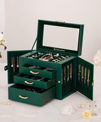 Enthralite Jewelry Box with 3 Drawers: Display Organizer for Earrings Necklaces - Gifts for Girls Women (Forest Green)