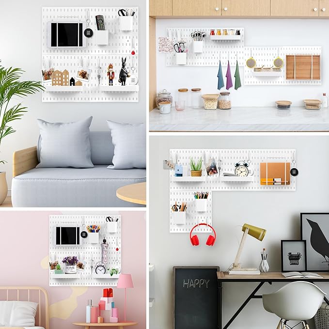 Peg Board, Pegboard Combination kit, 4 Pegboards and 12 Accessories Modular Hanging for Wall Organizer,Suitable for Wall Stor