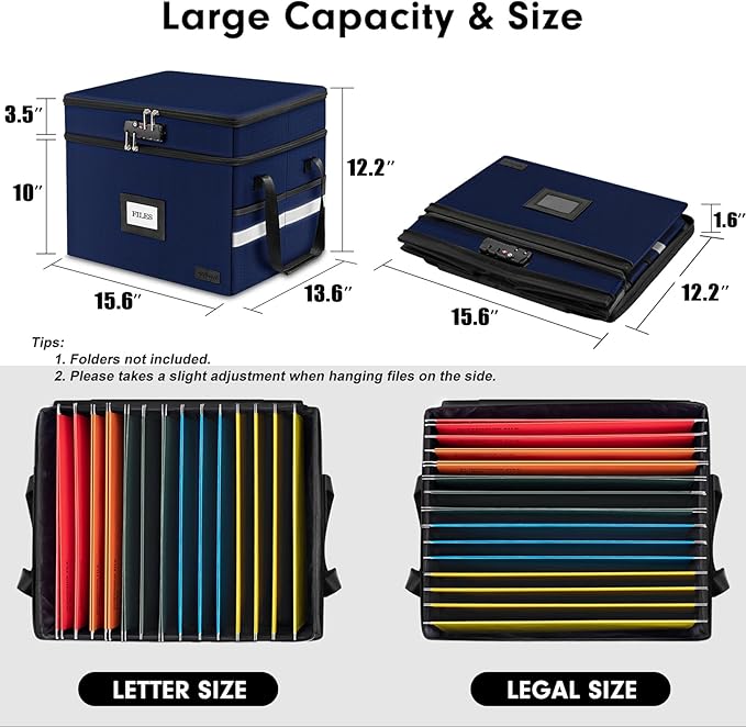ETRONIK Fireproof Document Box with Lock, 2-Layer File Box Storage Organizer with 5 Tabs& Insert, Portable File Cabinet Stora