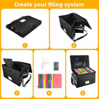 Large Next of Kin Box Organizer with Smart Labels, Fireproof Foldable File Organizer with Combination Lock, 10 Hanging Files 
