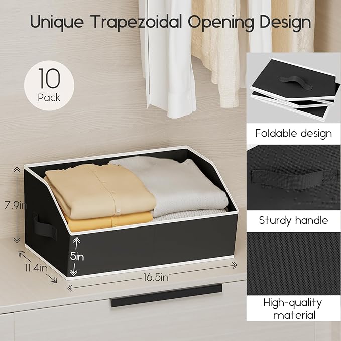 Homsorout Large Closet Organizers and Storage Bins - 10 Pack Trapezoid Storage Baskets for Shelves, Foldable Fabric Baskets w