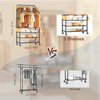 Furologee Clothes Racks for Hanging Clothes, Portable Rolling Garment Rack, Sturdy Metal Freestanding Cloths Racks with Wheel