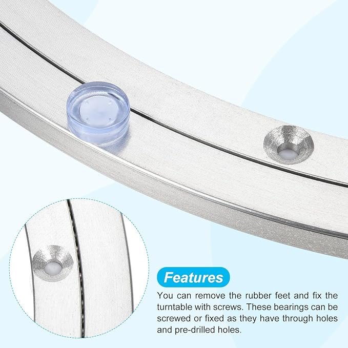 uxcell Aluminium Lazy Susan Turntable Bearing, 14 inch Round Rotating Bearing Turntable Base for Kitchen Dining Table（Base On