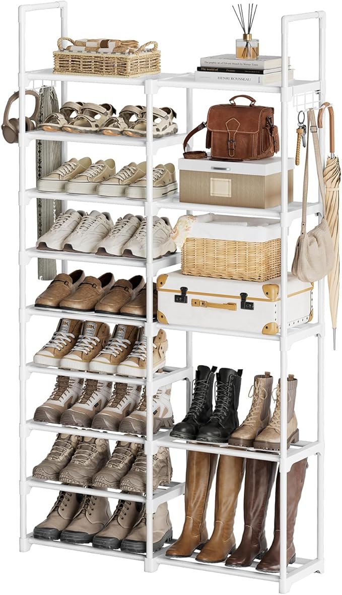 WOWLIVE 9 Tiers White Shoe Rack for Closet Shoe Rack Storage Organizer for Entryway 30-35 Pairs Stackable Shoe Shelf for Fron