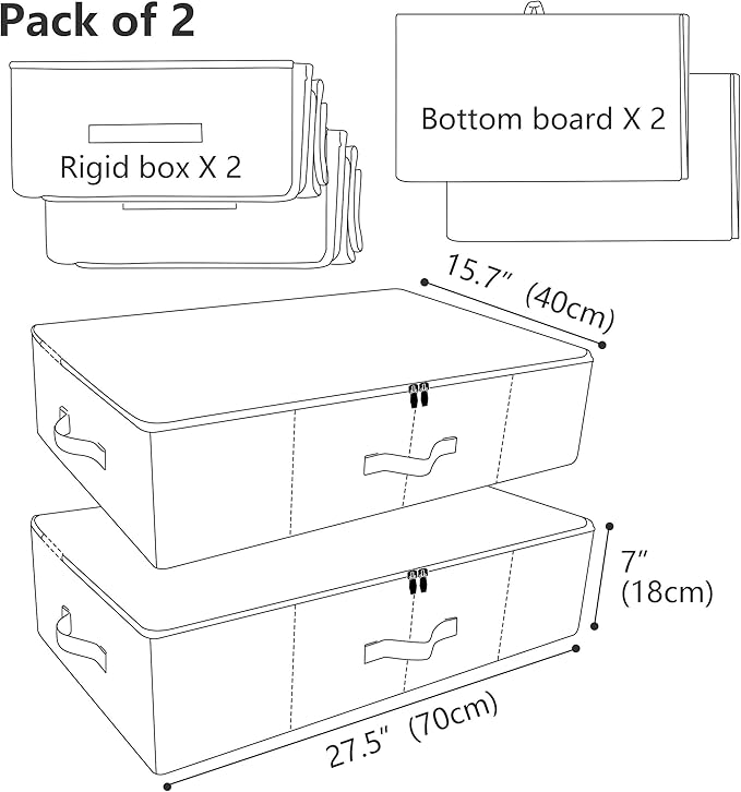 iwill CREATE PRO Pack of 2, Rigid Underbed Storage Boxes with Zip Lid for Clothes, Bedding Sheets, Blankets Organiser, Black 
