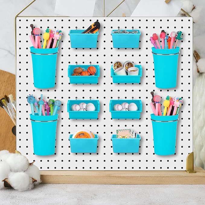 Yookeer 20 Pcs Pegboard Bins and Cups with Hooks and Loops Peg Assortment Organizer Accessories Various Tool Organizer Pegboa