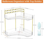 Webetop Corner Makeup Organizer for Vanity, 2 Tier Bathroom Cosmetics Organizer Countertop with Make up Brush Holder Corner C