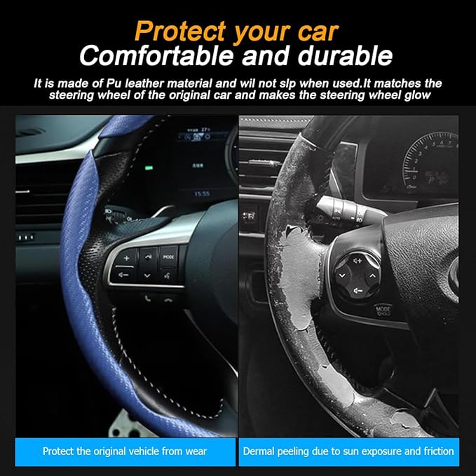 Mandark 3PCS Carbon Fiber Car Steering Wheel Cover, Anti-Skid Leather Vehicle Segmented Steer Wheel Protector, Auto Interior 