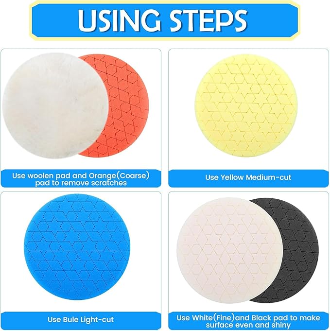 IPELY 6 Pcs 7 Inch Buffing Pads, Polishing Pads 7 Inch 180 mm Face for 6.7 Inch 170mm Base Plate Compounds, Buffer Pads for Polishing and Waxing