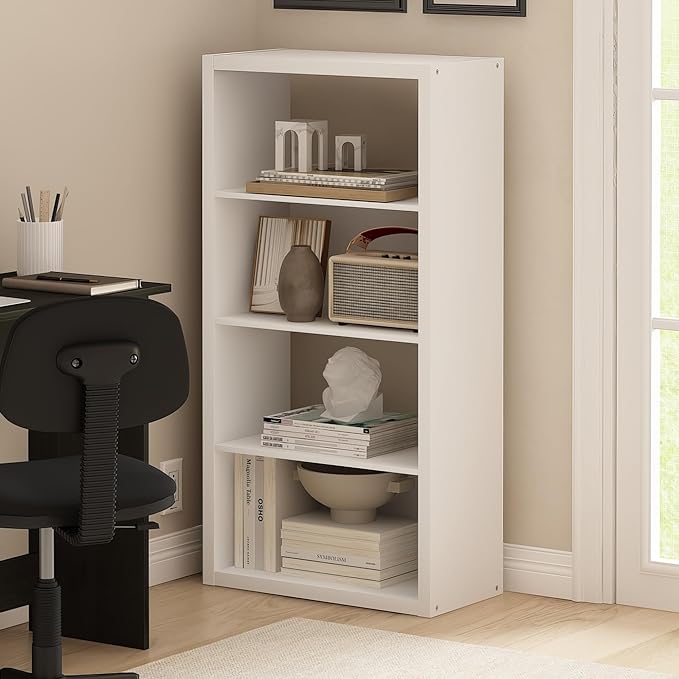 Furinno Viola Book Shelf, 4-Tier Bookshelf, Extra Thick Frame Bookcase with Open Shelf, Open Back Design, 11.3" x 23.2" x 45.