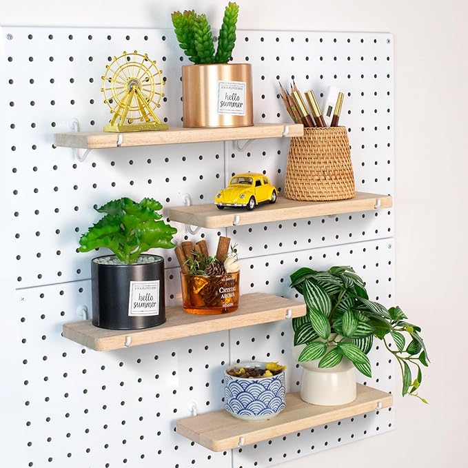 Solid Wood Pegboard Shelf, Pegboard Shelves with Pegboard Hooks, Pegboard Accessories for Craft Room, Garage, Gaming Room, 4 