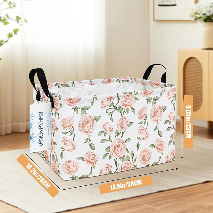 LANGYASHAN Rectangular Storage Bin Collapse Canvas Fabric Cartoon Storage Basket with Handles for Organizing Home Kitchen Boy