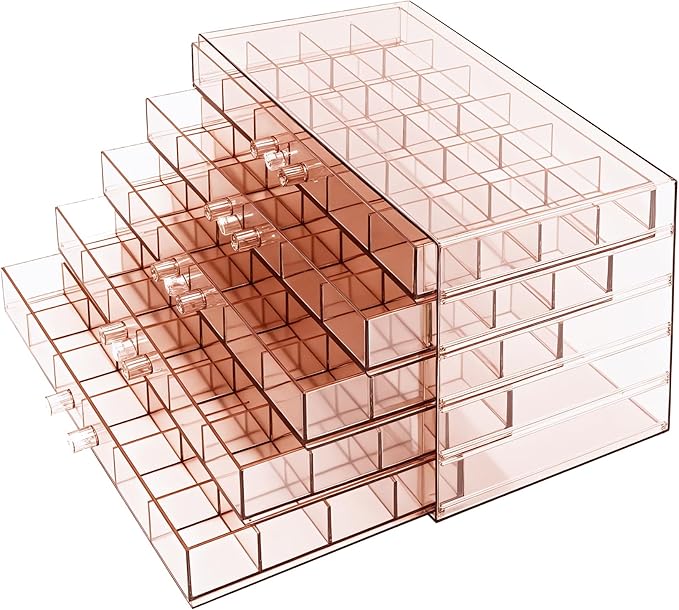 Clear Pink Acrylic Jewelry Storage Box, Earring Jewelry Organizer with 5 Drawers, 5-Layer Jewelry Box for Women, Earring Disp