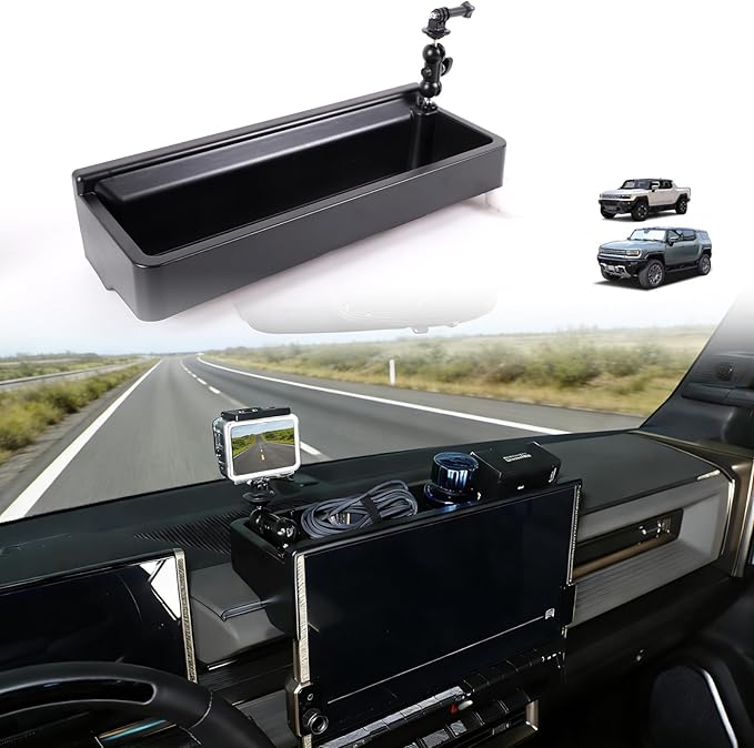 Center Console Dash Cam Mount&Dashboard Storage Tray for Hummer EV Accessories 2022-2025 2026 SUV Pickup,Rotatable Car Dash Cameras Mount Holder Box Organizer,Mount Fit for Action Camera