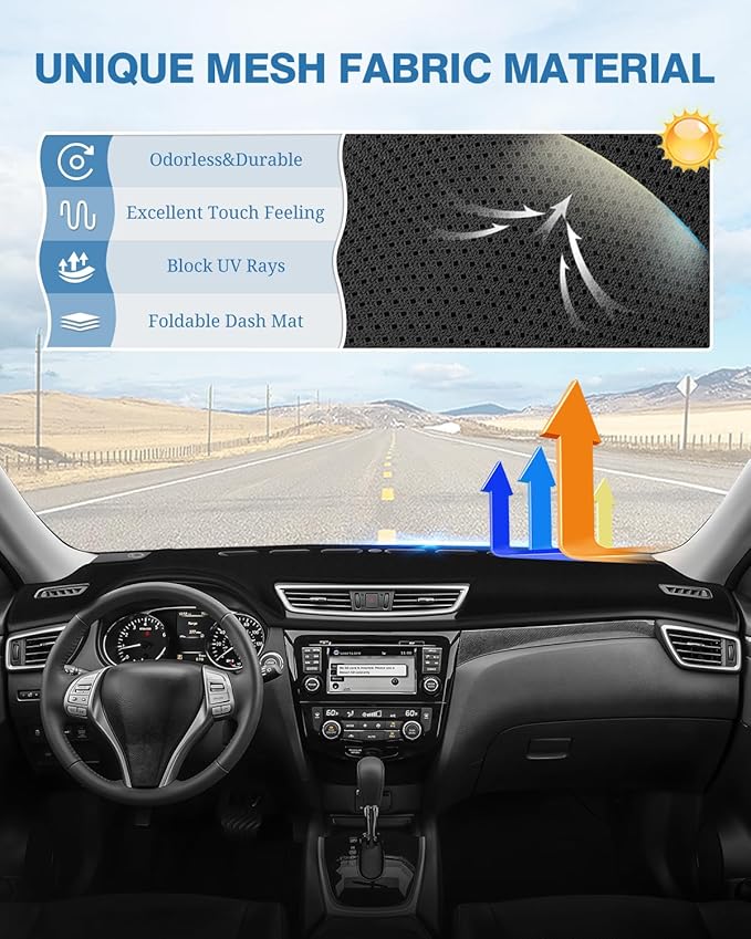 FIILINES Dash Cover for Nissan Rogue 2014-2020, Dashboard Mat Cover Rogue Accessories Sunshade Nonslip Mesh Protector No Glar