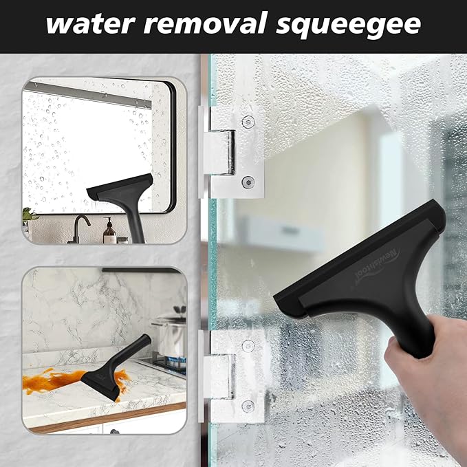 NEWISHTOOL Bathroom Shower Squeegee 5.9 Inch Soft Silicone Blade Squeegee for Shower Glass Door Mirrors Car Windshield, Kitchen Squeegee Countertops Cleaning and Water Removal Scraper w/Hanging Hole