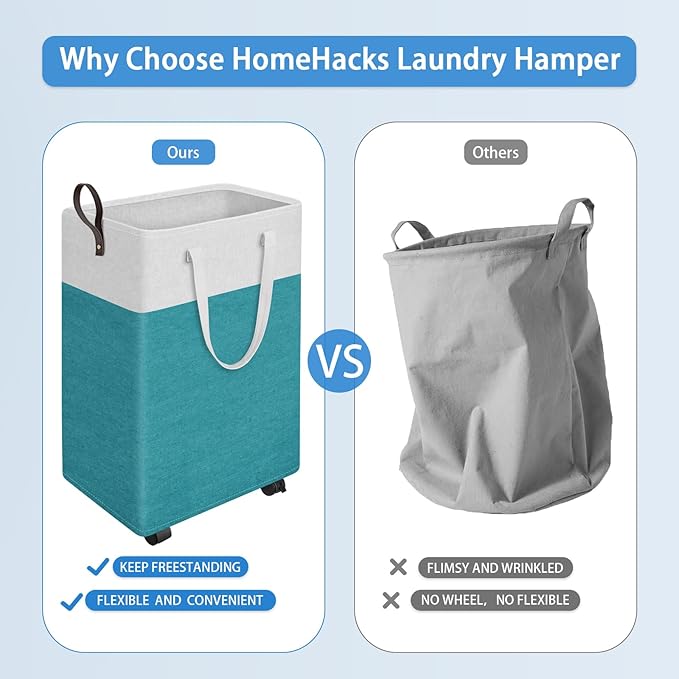HomeHacks 75L Rolling Laundry Basket with Wheels, Collapsible & Waterproof Laundry Hamper, Mobile Clothes Hamper, Storage Lau