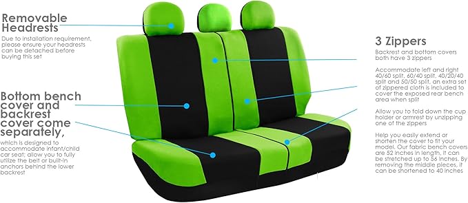 FH Group Light & Breezy Cloth Car Seat Covers, 7 Seater Three Row Set- Airbag & Split Ready -Universal for Cars Trucks and SU