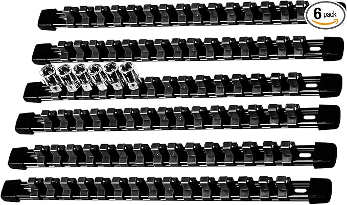 AMM 6-Piece Socket Organizer，3/8 inch Drive ABS Tools-Socket Holder，Heavy Duty Socket Racks，Premium Quality Socket Clip Rail 