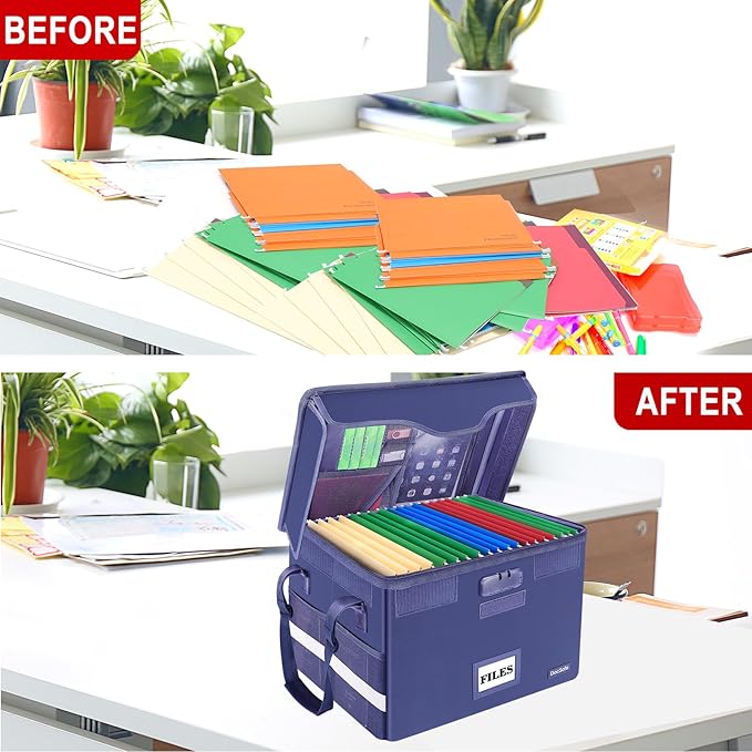 DocSafe Fireproof Document Box with Lock,File Storage Organizer with Pockets,Collapsible Portable File Box Home Office Safe F
