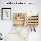 Lwenki Mail Organizer for Wall Mount – Key Holder with Shelf Includes Letter Holder and Hooks for Coats, Dog Leashes – Rustic