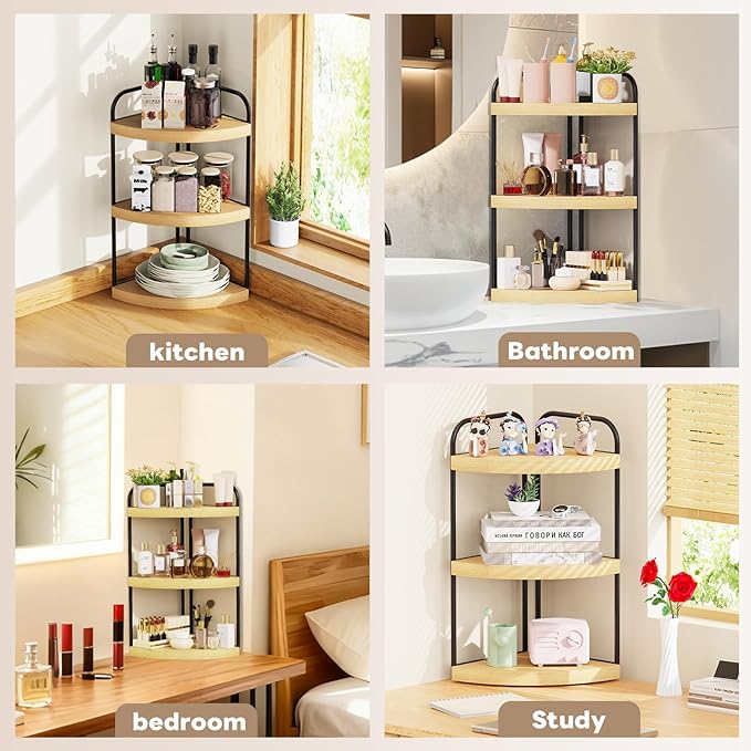 Abiglifty Corner Bathroom Counter Organizer, No Drill 3-Tier Corner Shelf Bathroom Counter, Space-Saving Countertop Organizer