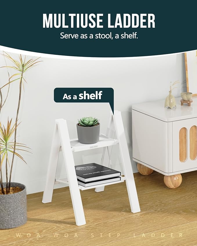 WOA WOA Step Ladder, Widen Pedals Foldable Step Stool, Lightweight Aluminum Ladder, Easy to Move Around, Anti-Slip Foot Stepl