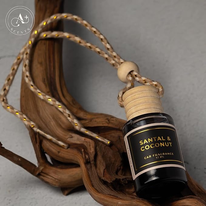 Santal & Coconut - A Fragrant Whisper of Opulent Tropical Serenity! - Luxury Car Hanging Diffuser - Long Lasting Car Freshene