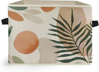 Boho Abstract Botanical Storage Box Bins, Mid Century Modern Boho Leaf Collapsible Storage Basket Organizer for Bedroom Laund