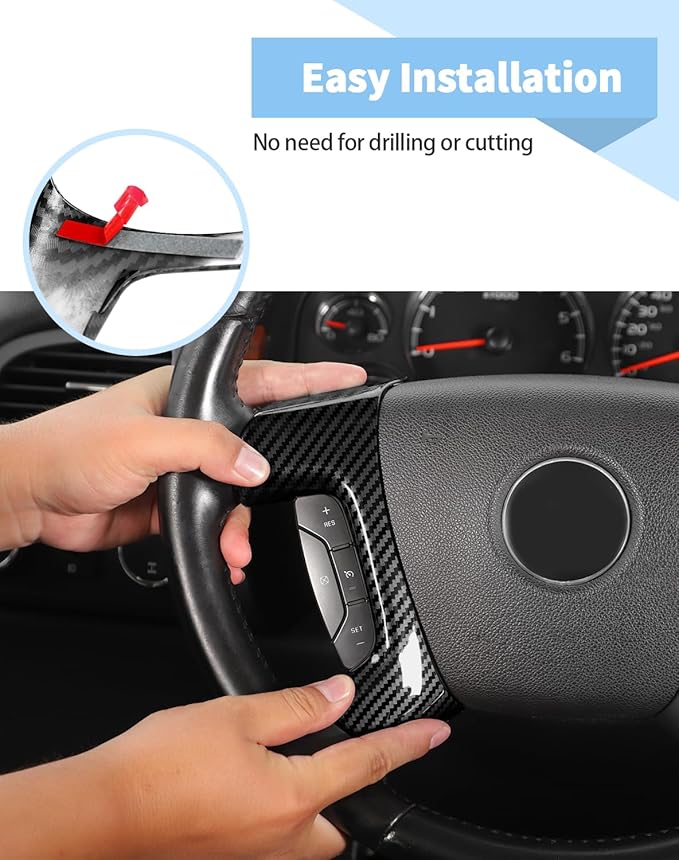 Voodonala Carbon Fiber Steering Wheel Panel Trim Cover Compatible with Chevy Silverado/Tahoe/Suburban/Avalanche/Escalade/GMC-Yukon/GMC-Sierra 2007 2008 2009 2010 2011 2012 2013