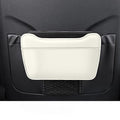 Car Leather Trash Can for Seat Back, Hanging Garbage Bin, Waterproof Foldable Stroage Organizer for Car, Multipurpose Interior Accessories for SUV Truck RV Camping (White Chair Back Clip)