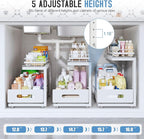 Under Sink Organizer Upgrade To Professional Rails,2-Tier Dual Pull Out Cabinet Storage,Height Adjustable Slide Out Drawers F