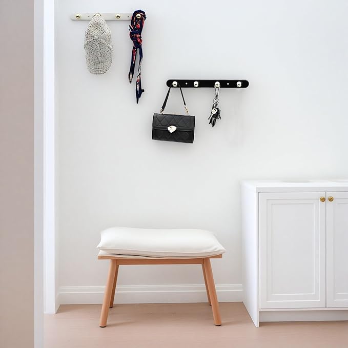Wall Mounted Coat Hook Rack with Gold Hooks 2 Pack, Modern Wood Wall Organizer for Hanging Coats, Hats, Towels, Bags,Jackets,