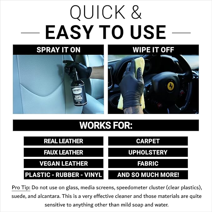 CAR GUYS Super Cleaner 1 Gallon Refill | Effective Car Interior Cleaner | Leather Car Seat Cleaner | Stain Remover for Carpet